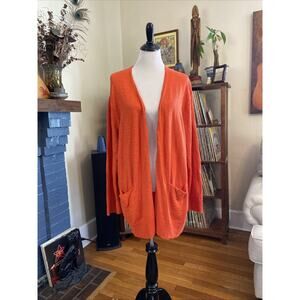 Madewell 2X Open Front Cardigan Coral Orange Pockets Classic Light Sweater Boho